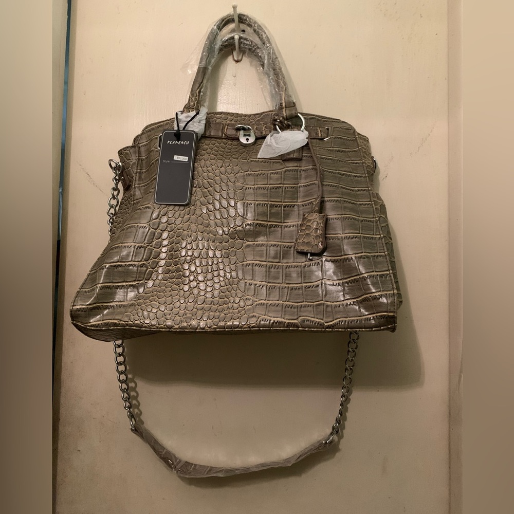 flamenco Taupe Purse Satchel Special Edition Snake Embossed Handbag